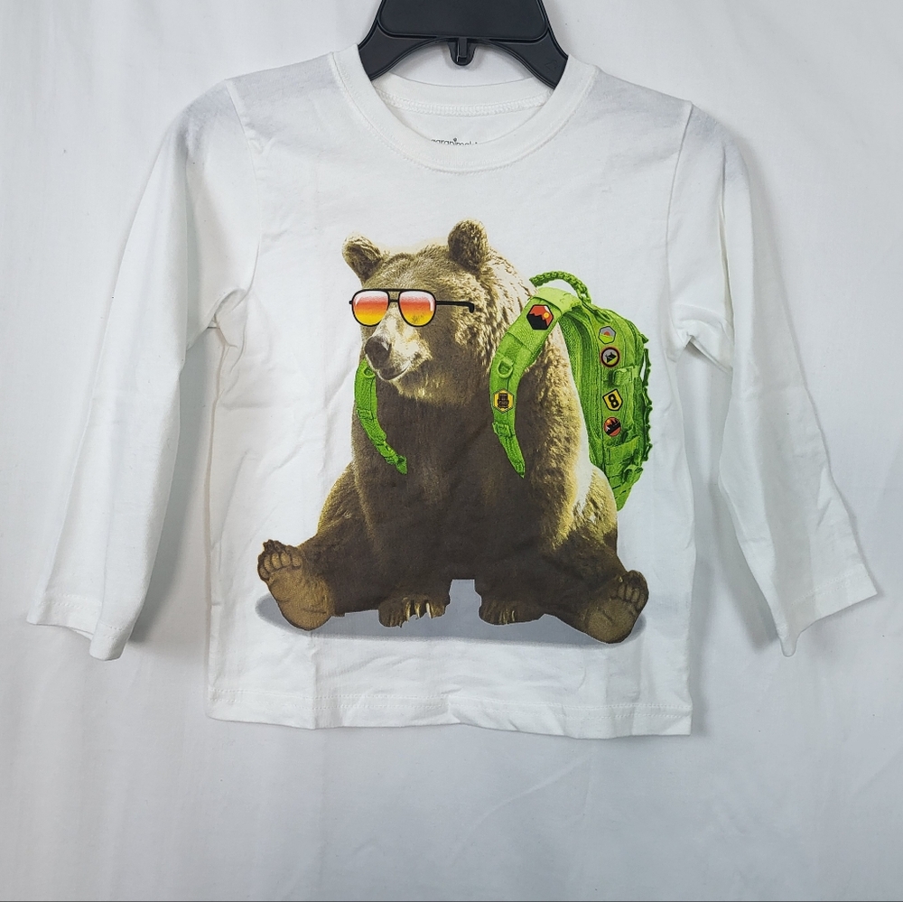 Garanimals Boys White Hiking Bear Backpack Crewneck Long Sleeve Casual Tee 4t